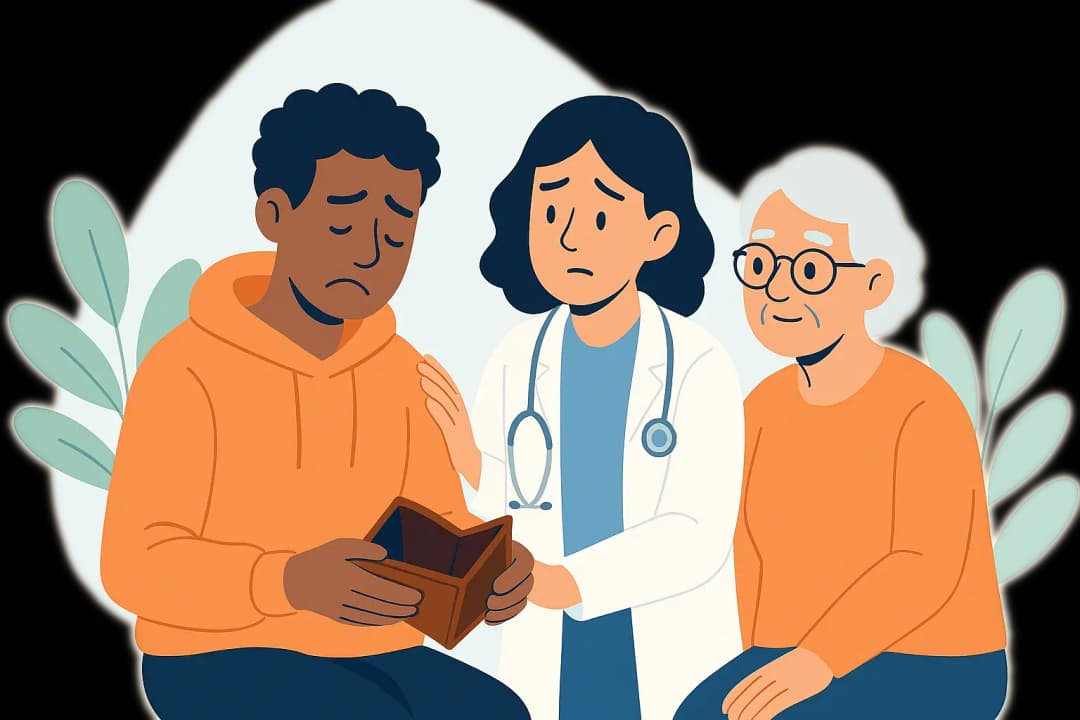 A patient that cannot afford the treatment and is holding an empty wallet